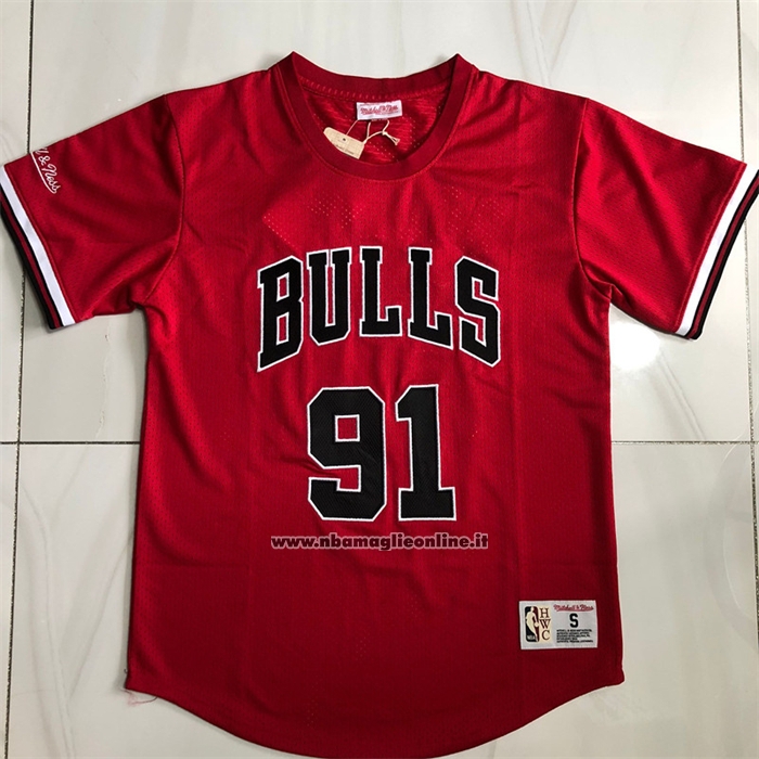 Maglia Manica Corta Chicago Bulls Dennis Rodman No 91 Rosso